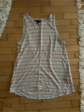 Banana Republic Gray and Coral Striped Sleeveless Tank
